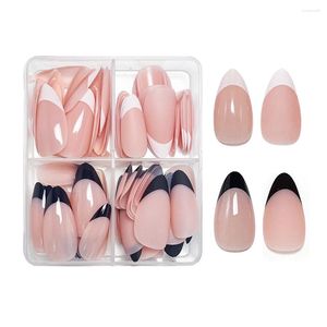 False Nails 96pcs Upgraded French Tips Press On Nail Matte/Glossy Pre-French Black White Smile Guide Pre-applied Fake Extension