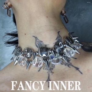 Hänghalsband 2024 nitpunk halsband geometri ryggrad torny oregelbunden transparent isbitar metall choker för kvinnor män unisex smycken