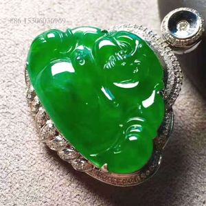 High Quality Women Jade Jewelry Green Natural Jadeite Buddha Pendant Gold