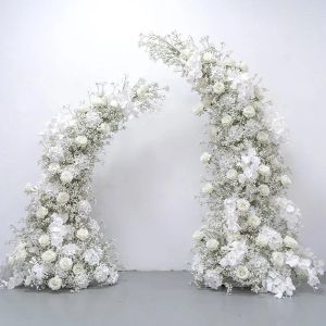 Dekorativa blommor Luxury White Rose Babysbreath Artificial Flower Row Wedding Backdrop Arch Decer Hang Floral Arrangement Event Party PO 2024303