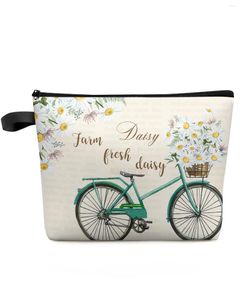 Cosmetic Bags Bicycle Daisy Vintage Old Spaper Makeup Bag Pouch Travel Essentials Women Toilet Organizer Storage Pencil Case