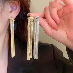 Furious Sister-in-law Chen Same Metal Long Tassel Sier Needles High Grade Earrings and Ornaments