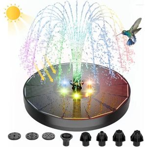 Trädgårdsdekorationer Alukiki Solenergi Fountain 4W Bird Bath Fountains Pump Uppgraderad glaspanel Färg LED -lampor 7 Munstycken 4 Fixers