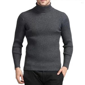 Herrtröjor lätta män tröja stilig turtleneck smal passform stickad pullover varm hög hals fast elastik för hösten