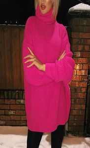 Women039s tröjor Turtleneck överdimensionerade tröja Vinterkläder Kvinnor Neon Green Pink Orange Pullover Ladies Knit Tops 2022 Fash1890086