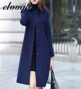 Moda britânica botão sólido casaco de lã feminino plus size manga comprida casacos mulher elegante bolso fino outwear mujer 2110136484516