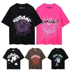 Homens camiseta Sp5der Spider 555 Womens T-shirt Street Clothing Spider Web Padrão Impresso Casal Camisa Esportiva Verão Sports Wear Designer Top Europeu S-XL Atacado