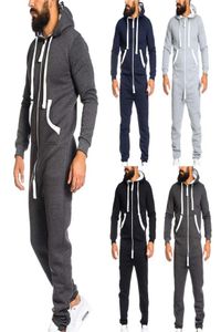 Men039s moletons moletom masculino bodysuit outono inverno cor combinando manga comprida camisola com capuz zíper adulto onesie combin3653288