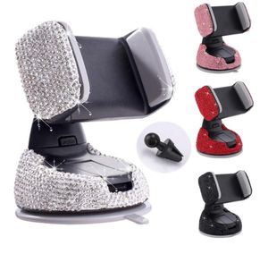 360 Derece Araba Telefon Tutucu Mount Stand Luxlury Designer Bling Glitter Elmas Vantuz Dönen Evrensel Braket Non Magn6798667