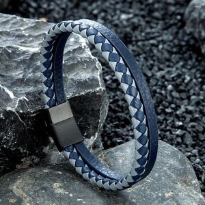 Urok Bracelets Kreatywne pleciona dwukolorowa skórzana bransoletka z matową czarną magnetyczną stalą ze stali nierdzewnej biżuteria ręcznie robiona prezent