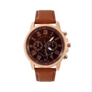 Römische Zahl Zifferblatt Mode Uhr Retro Genf Student Uhren Damen Quarz Trend Armbanduhr mit braunem Leder Band262Z