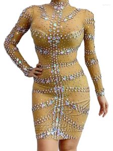 Stage Wear High Quality Diamond Elastic Slim Fitting Dress 2024 Fashion Custom Women'S Clothing