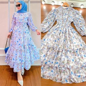 Etniska kläder dubai abaya muslimska kvinnor mode blommigt tryck lång maxi klänning kalkon arab kaftan islamisk eid party klänning femme jalabiya