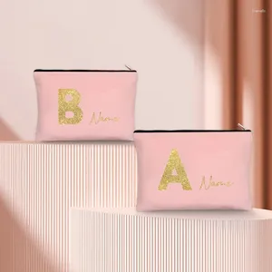 Cosmetic Bags Gold Font Pink Bride Makeup Bag Custom Name Lipstick Clutch Bridesmaid Maid Of Honor Gift Bachelorette Pouch Organizer