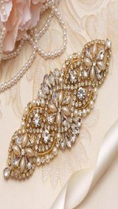 MissRdress Bridal Dress Sash Belt Gold Crystal Rhinestones Pearls Wedding Belt and Sash for Women Dresses YS8485828225