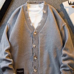 Męskie swetry zimowe dziura w dekolcie kaset w swetrze kurtki gęstnieje luźne masy na top