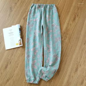 Women's Sleepwear Double Yarn Crepe Pants Beachwear 2024 Cotton Spring Summer Home Ladies Loose Pajamas Sided Dyed