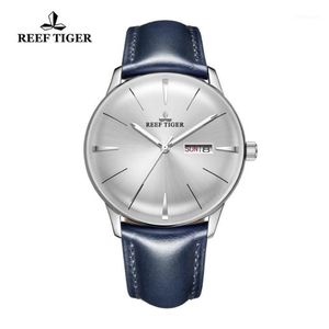 Zegarek na rękę 2021 REEF TIGER RT Sukiety dla mężczyzn niebieskie skórzane opaski wypoczęć obiektyw białe wybieranie automatycznego rGA82381271U