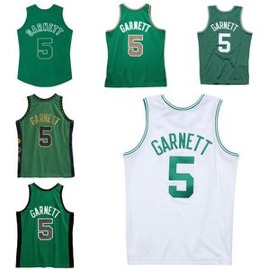 Costurado Jerseys de Basquete Kevin Garnett # 5 2007-08 Finais Malha Hardwoods Clássico Retro Jersey Homens Mulheres Juventude S-6XL