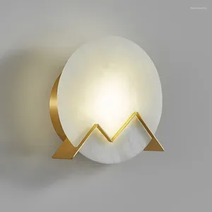 Wall Lamps Copper Marble Led Lamp Postmodern Creative Wall-mounted Corridor Aisle Sconce Bedroom Bedside Interior Light