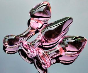 Pink Crystal butt plugs set Pyrex glass anal dildo ball bead fake penis female masturbation sex toy kit for adult women men gay S09968980