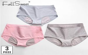 FallSweet 3er-Pack Plus-Size-Periodenhöschen, auslaufsichere Menstruationsunterwäsche für Damen, Baumwolle, physiologische Slips mit hoher Taille, LJ27259863