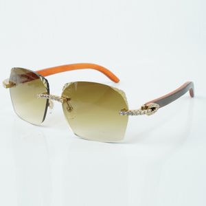 Fabriksdirektförsäljning Fashion Endless Diamond Cut Solglasögon 3524018 med Orange Wood Arm Glasses Storlek 18-135mm