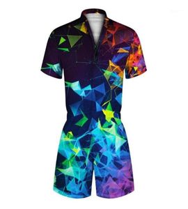 Women039s Jumpsuits Rompers Men Women Geometry Print Zipper Romper Playsuits Short Sleeve V Neck Fit Slim Jumpsuit Casual Ove2369545