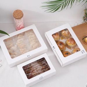 20pcslot vita kartonger med Window Christmas Gift Box Bakförpackning Brownies Packaging Cookie Chocolate Sweets Box 240223