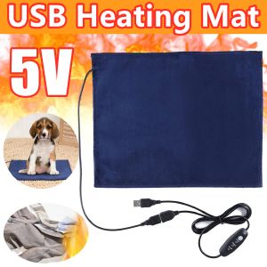 Products 5V USB Heating Mat Pet Electric Clothes Sheet Winter Plush Pads Warmer Bed Pad Three Temperature Carbon Fiber Cat Dog Mat