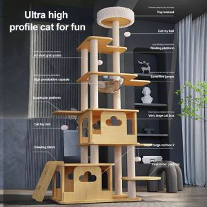 Scratchers Kimfets Tower Cat com sisal corda Pillar Cat Spalting Platform para gato ninho de ninho de animais de estimação módulo de escalada de gato de madeira maciça