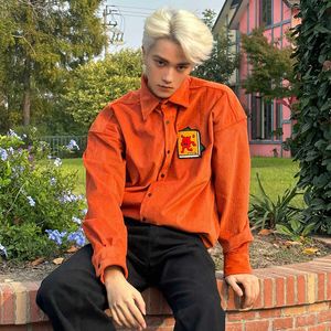 Herrenwesten MamaHasGun California Street Retro Orange Fire Kido Corduroy Loose Langarmshirt