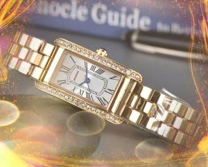 ファッション女性ダイヤモンドリング時計クォーツムーブメントシルバーゴールドドレスクロックレディスクエアタンクローマダイヤル薄い長さ