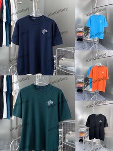 xinxinbuy men designer tee t shirt 2024ニットレター刺繍ピンデニム半袖コットン女性ブルーブラックS-2xl