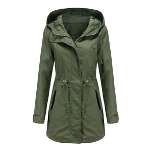 Trincheira moda com capuz blusão casual senhoras à prova de vento à prova dwindproof água com capuz casaco trench feminino manga longa das mulheres outerwear