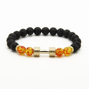 Men's Bracelets Whole New designs Metal New Barbell 8mm Amber Beads Lava Rock Stone Fitness Fashion Dumbbell Bracelets270y