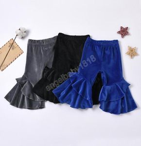 kids Clothing girls ruffle trousers children Golden velvet Flared pants Spring Autumn winter fashion Boutique baby clothes7387431