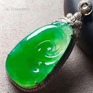 Chinese Style Jade Lucky Jewelry Gold Natural Green Icy Species Jadeite Charm Pendant