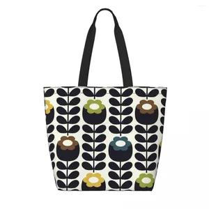 Sacos de compras Engraçado Impresso Orla Kiely Floral Tecido Tote Lavável Lona Ombro Shopper Bolsa Escandinava