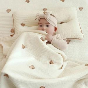 Decken 6 Schichten Baby Decke Swaddle Musselin Baumwolle Bär bestickt Kleinkind Kleinkind Schlafen Bettwäsche Abdeckung Quilt Herbst Winter