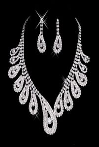 Womens Bridal Wedding Jewelry Sets Pageant Rhinestone Gorgeous Sparkling Silver Necklace Earrings for Party Bridal Accessories9130062