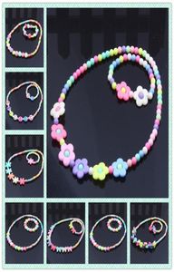 Kids Beaded Necklace Bracelet Jewelry Set Fashion Cute Pink White Pearl Pendant Accessories 2049 Y21508958