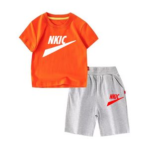 Two-piece children's summer new cotton T-shirt set men's and women's casual T-shirt brand printed fashion children's short-sleeved set