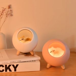 USB Cut Cat House Touch Dimning LED Night Light Kid Baby Bedroom Home Modern Indoor Study Bedside Decoration Creative Present Lamp 240227