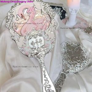 Flower Knows Swan Ballet Series Crystal Mirror Exquisite Textured Hand Mirror Blue Pink Ladies Makeup Tools 240222