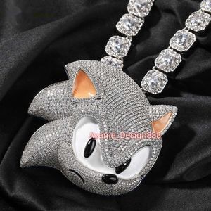 Hip Hop New Arrival Full VVS Moissanite Diamond Cartoon Design Sonic Head Mosanite Necklace Unisex Iced Out Pendant Chain Necklaces Pass Diamond Tester