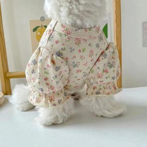 Dog Apparel Pet Clothes Round Neck Stylish Floral Pattern Pullover With Puff Sleeves Soft Cat Clothing Comfortable For Pets