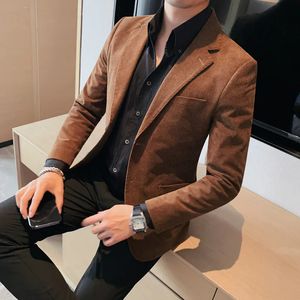 Fashion Mens Corduroy Blazers Top Quality Business Casual Suit Jackor Slim Fit Wedding Groom Streetwear Social Dress Coat 240227