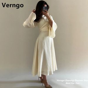 Verngo Long Sleeves Chiffon O Neck Criss Cross Dress For Women A Line Arabic Evening Gown Pleat Lace Up Party 240228