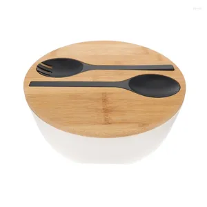 Bowls Bamboo Fiber Salad Bowl Set - Mixing Solid Wooden With Lid Spoon For Home